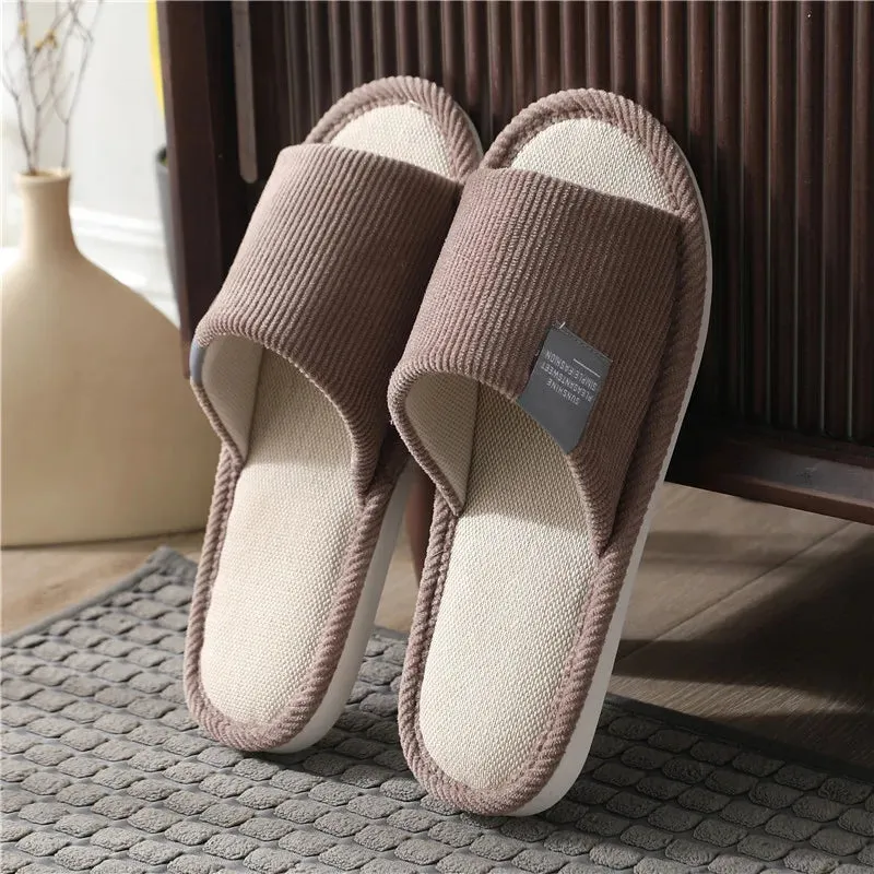 Linen Slippers Indoor Women Men Slides Linen Couples Anti-Slip Home Breathable Shoes Indoor Sandals Shoes Comfortable Flats