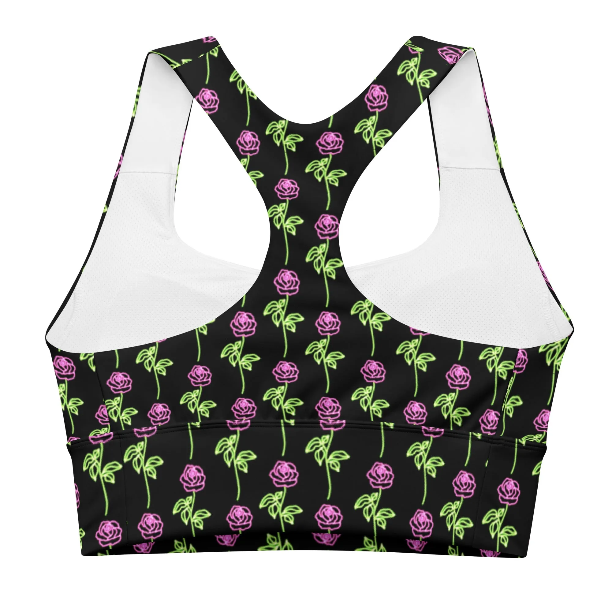 Longline sports bra - Neon Rose - Black