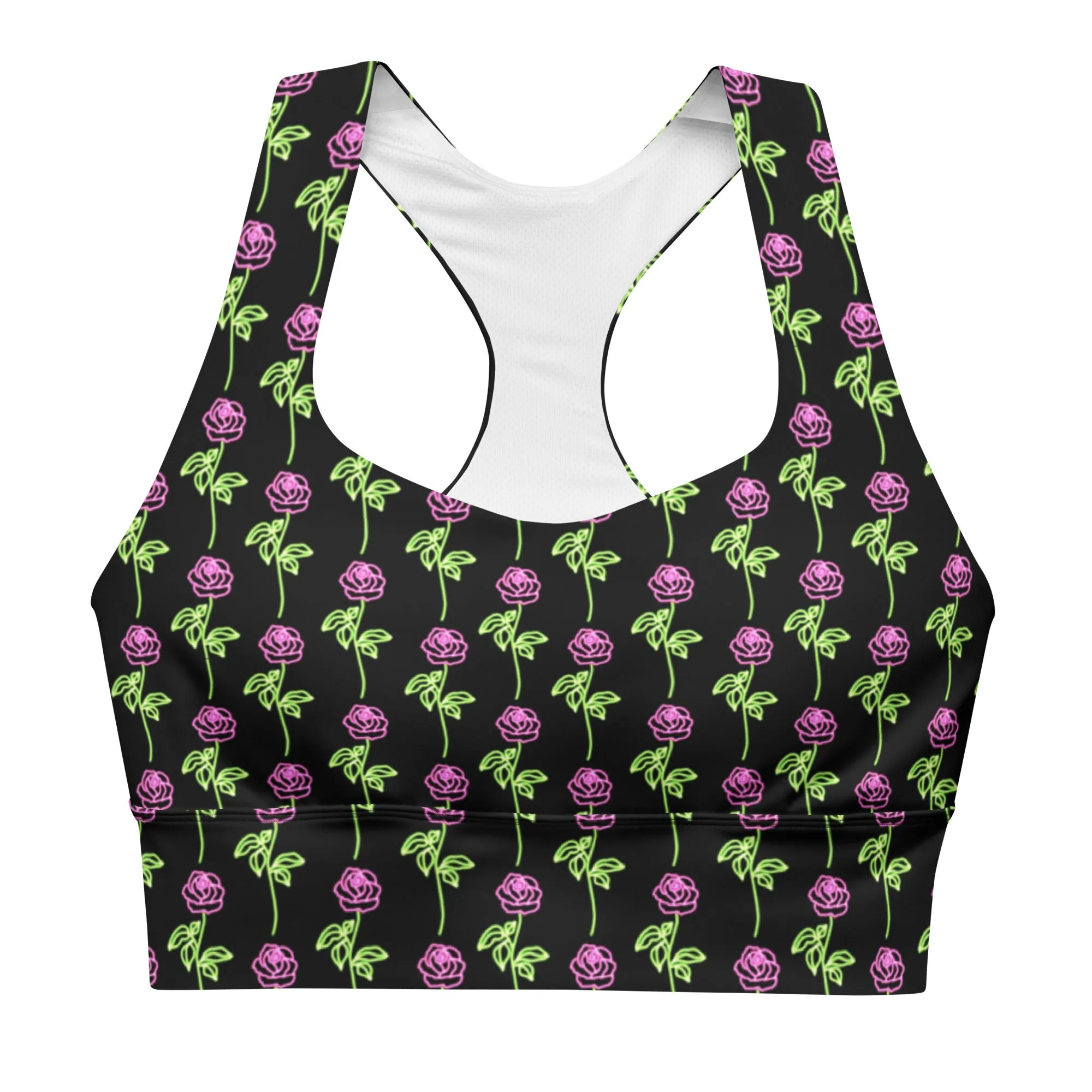 Longline sports bra - Neon Rose - Black