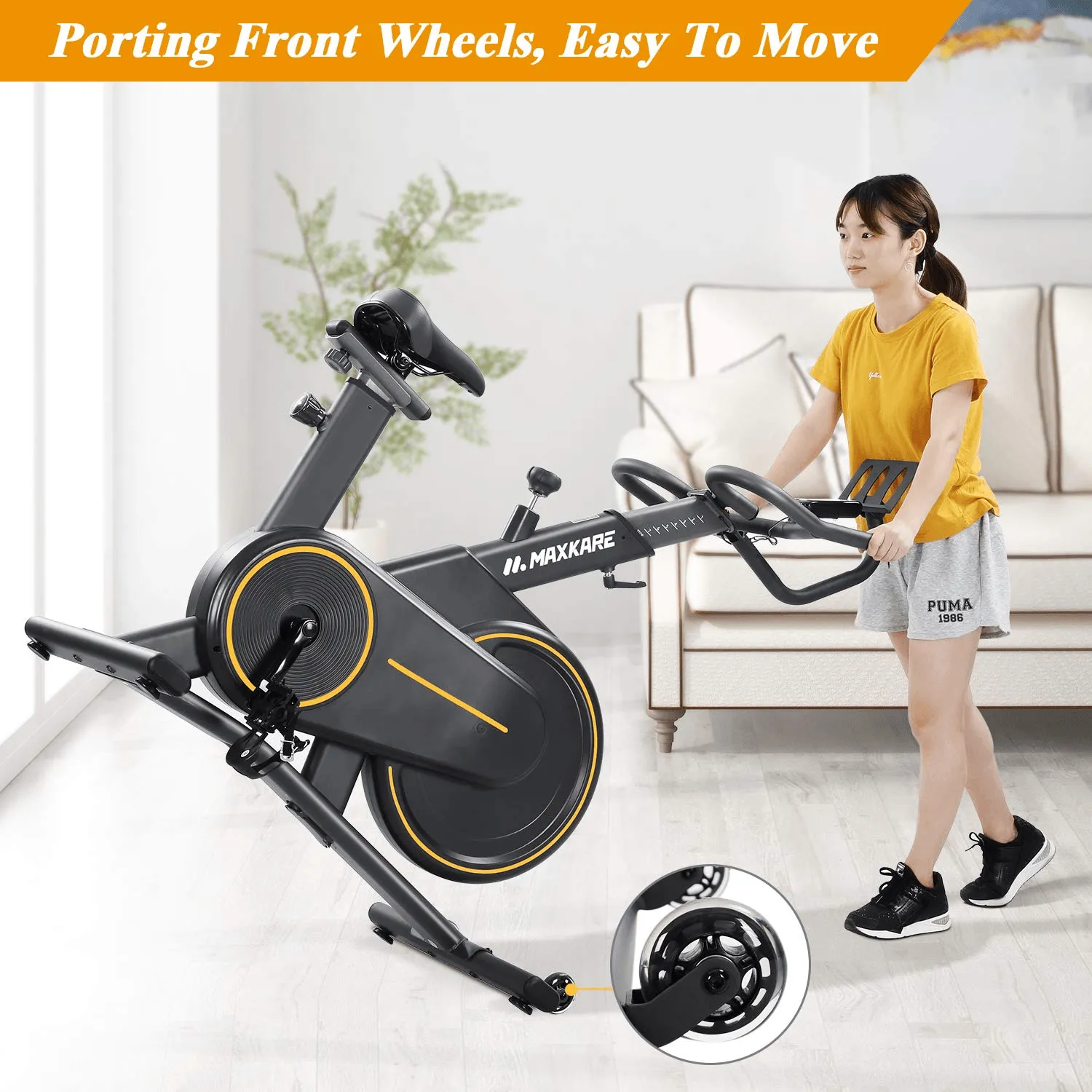 Magnetic Cycling Bike, Multi-function Handle Stationary Bike with Independent Tablet Holder and LCD Monitor