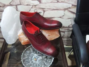 Men's Burgundy Wing Tip Brogue Lace Up Shoes