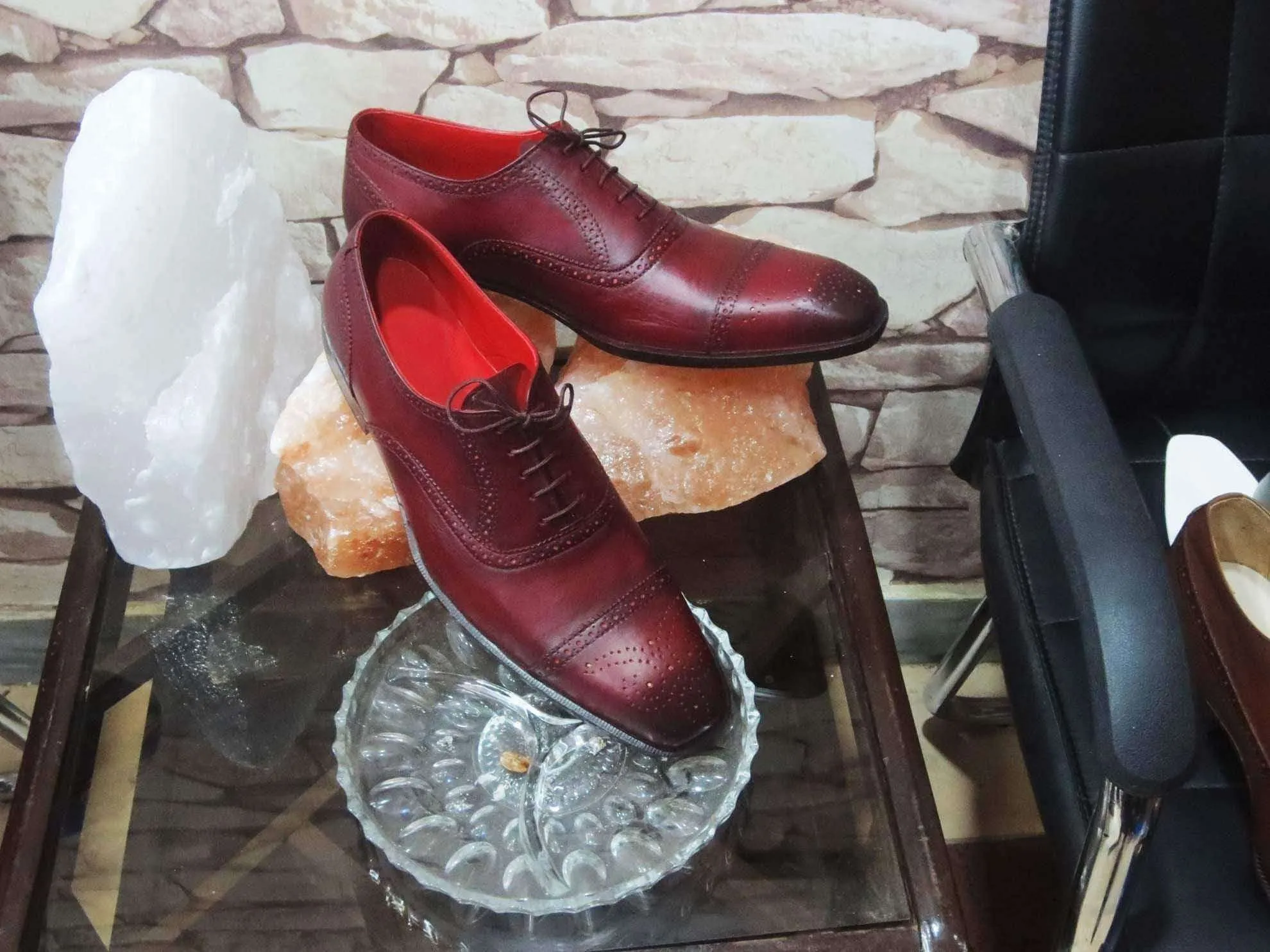 Men's Burgundy Wing Tip Brogue Lace Up Shoes