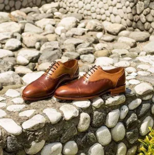 Men's Leather Tan Brown Cap Toe Shoes