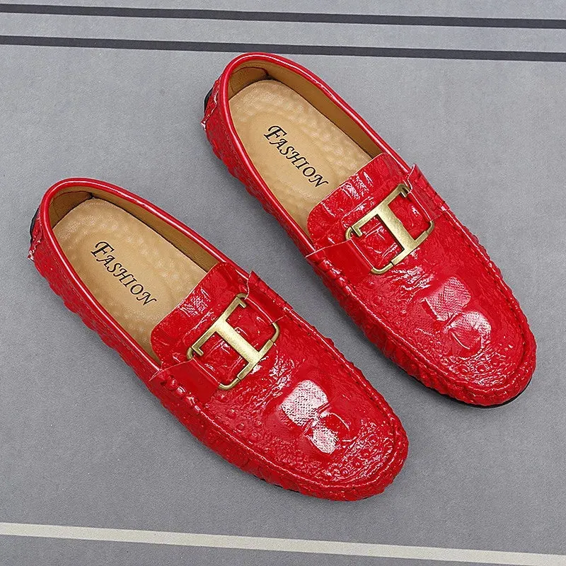 Metal Appliques Animal Leather Loafers