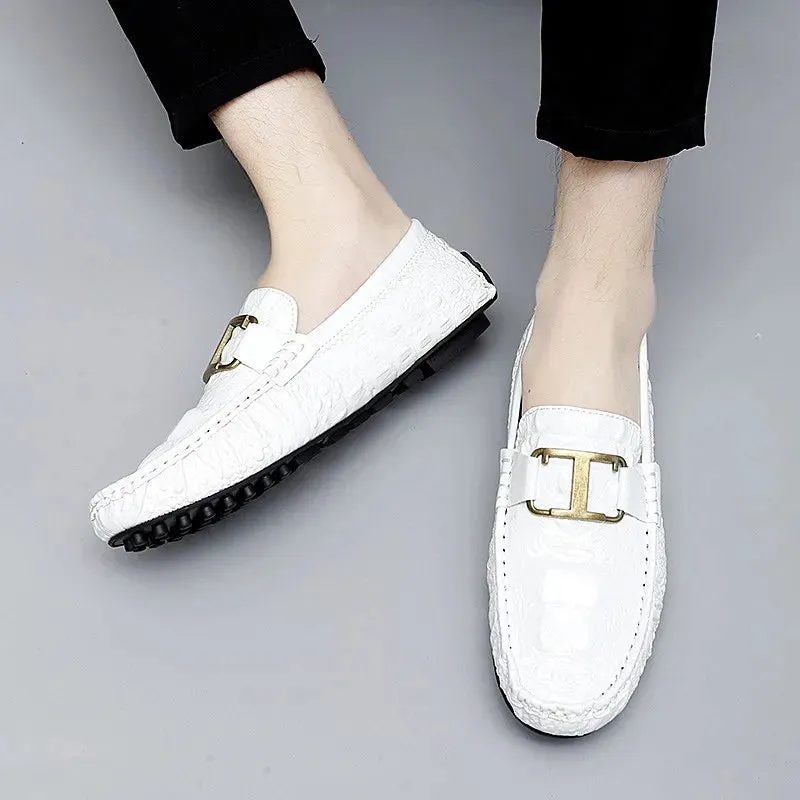 Metal Appliques Animal Leather Loafers