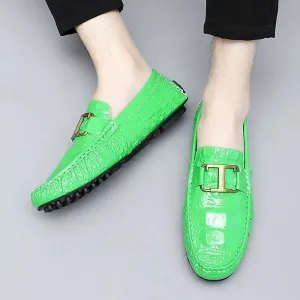 Metal Appliques Animal Leather Loafers