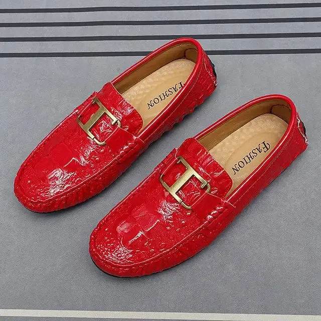 Metal Appliques Animal Leather Loafers