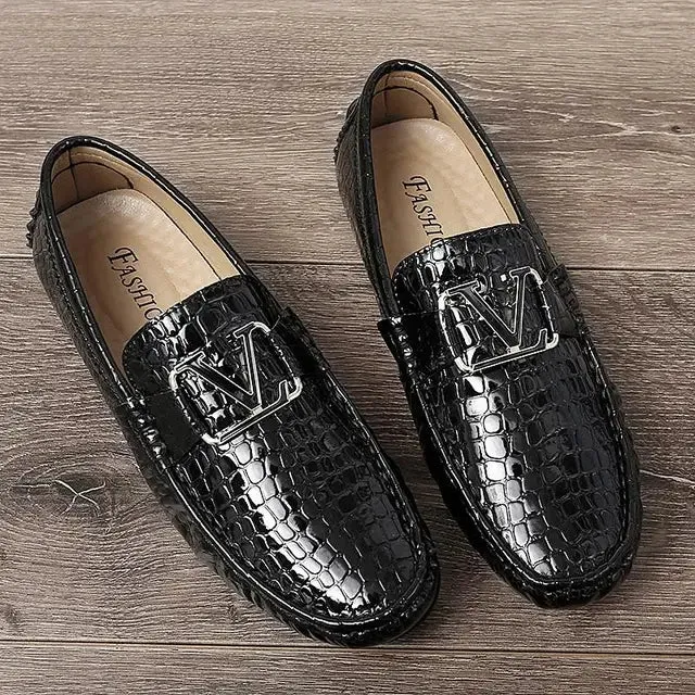 Metal Appliques Animal Leather Loafers