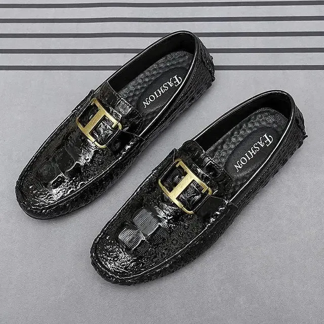 Metal Appliques Animal Leather Loafers