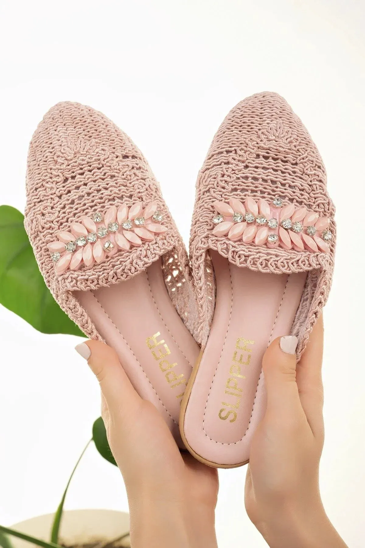 Modafırsat Women's Straw Front Closed Detailed Stylish Slippers