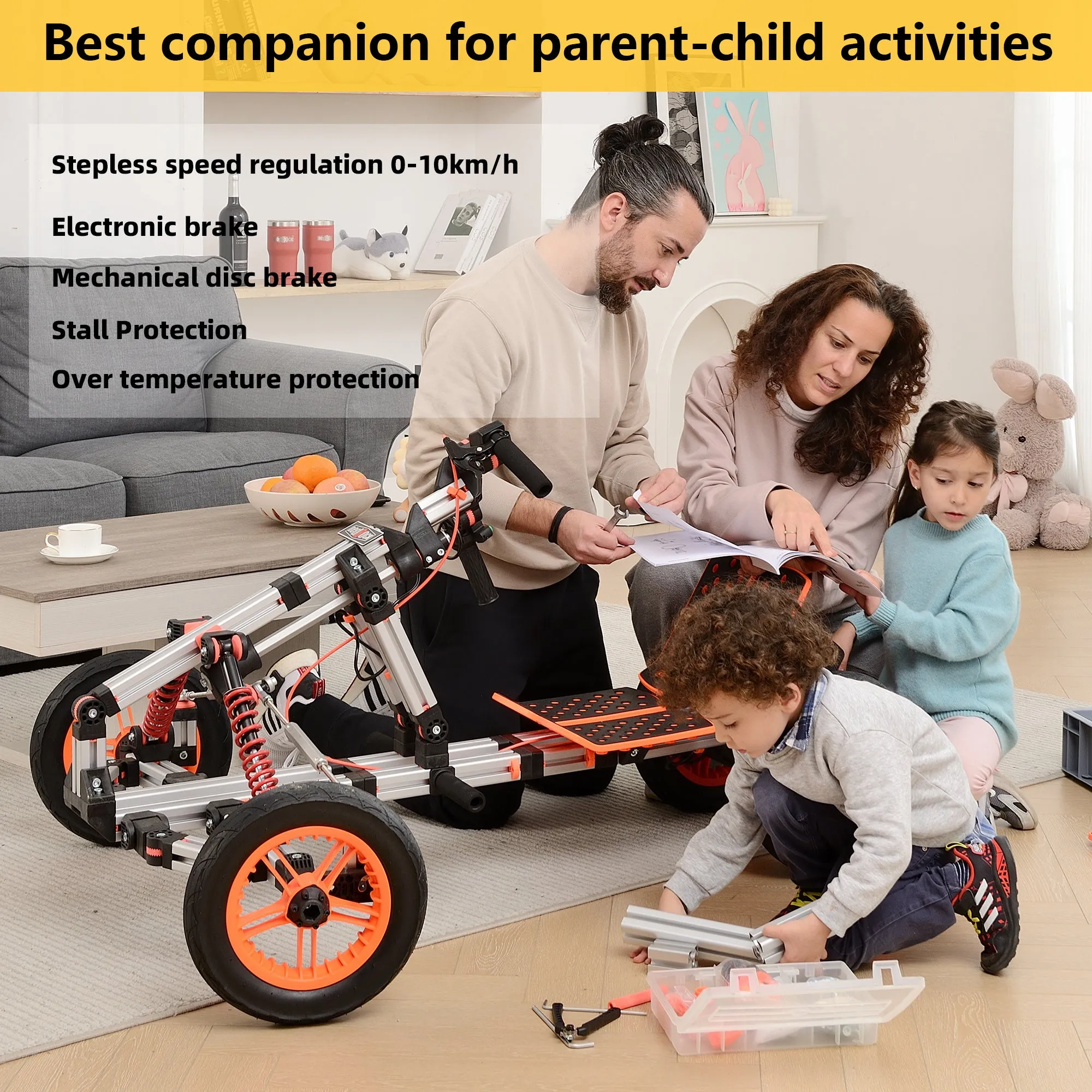 Modular design High-strength material electric innovation kart, more than 20 kinds of assembly methods, suitable for outdoor sports, parent-child interaction