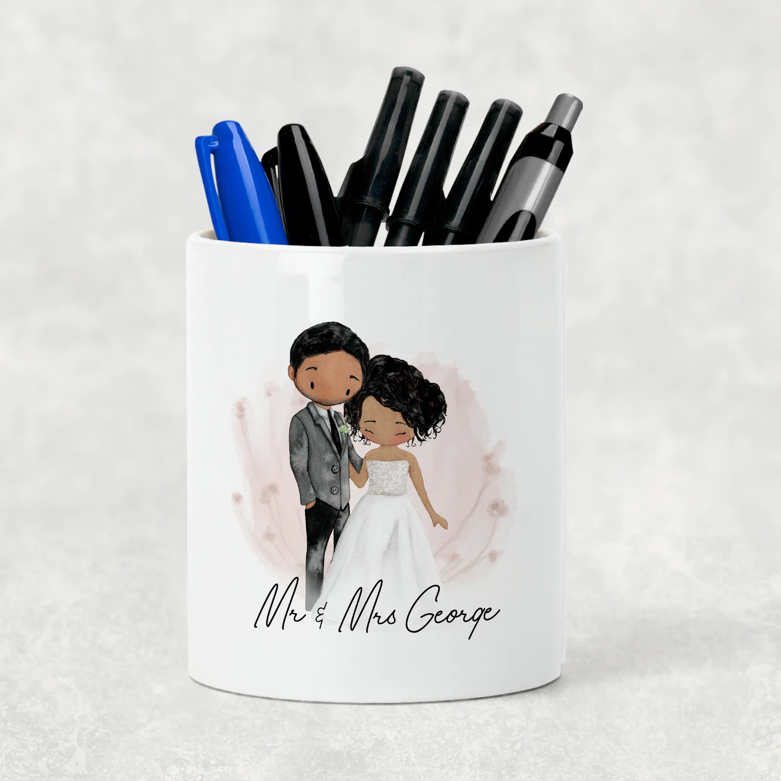 Mr & Mrs Couple Personalised Pencil Caddy / Make Up Brush Holder