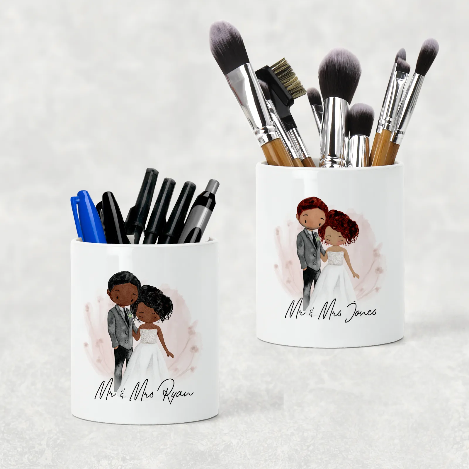 Mr & Mrs Couple Personalised Pencil Caddy / Make Up Brush Holder