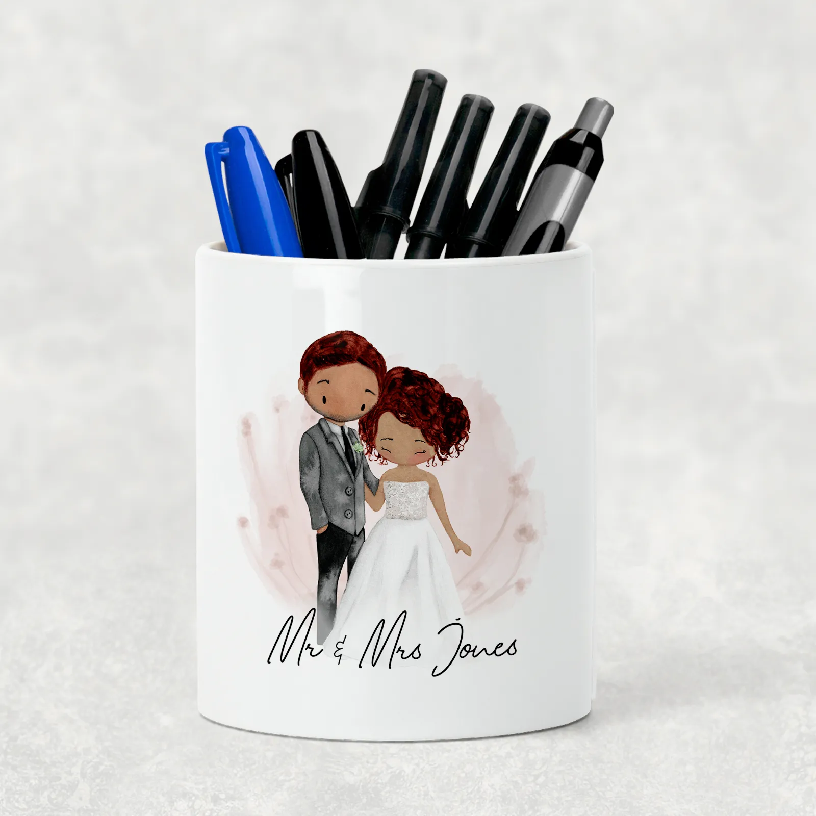 Mr & Mrs Couple Personalised Pencil Caddy / Make Up Brush Holder