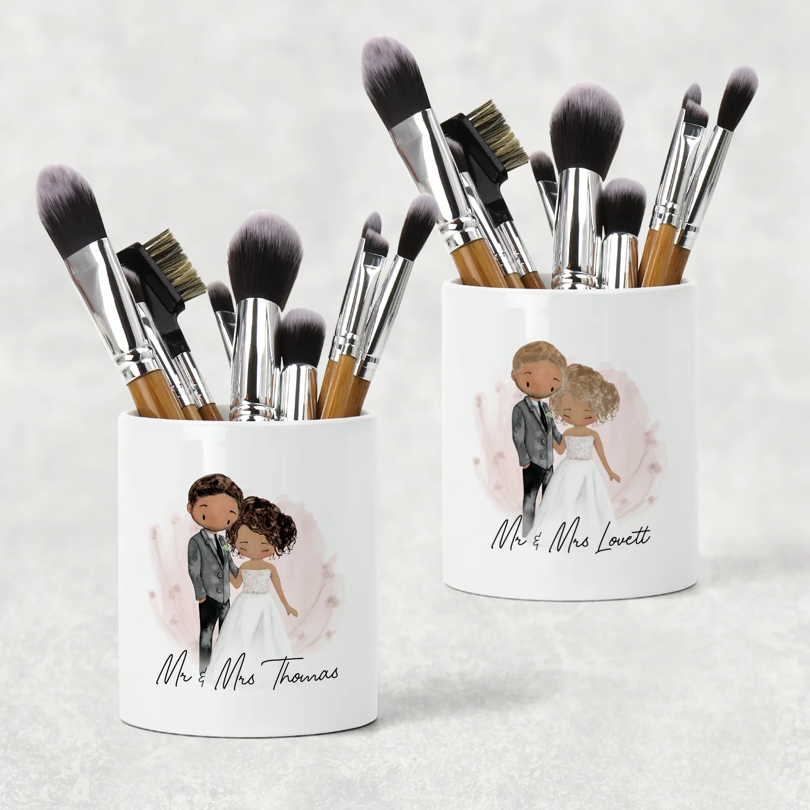 Mr & Mrs Couple Personalised Pencil Caddy / Make Up Brush Holder