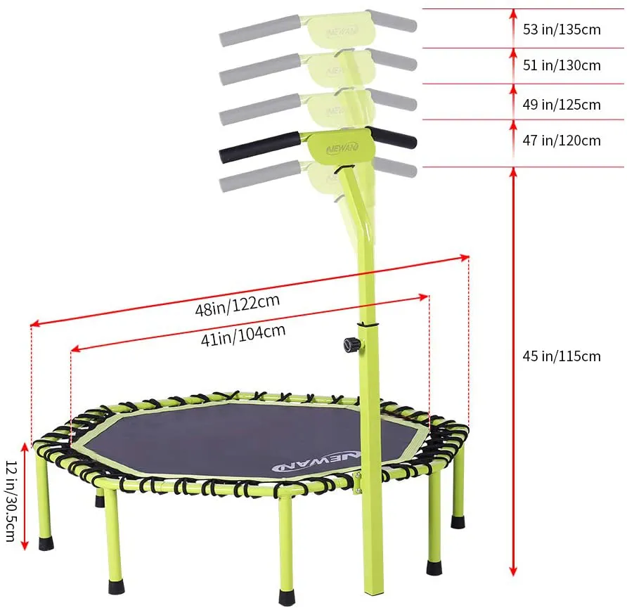 Newan 48" Silent Trampoline with Adjustable Handle Bar, Fitness Trampoline Bungee Rebounder Jumping Cardio Trainer Workout for Adults - Max Limit 330 lbs