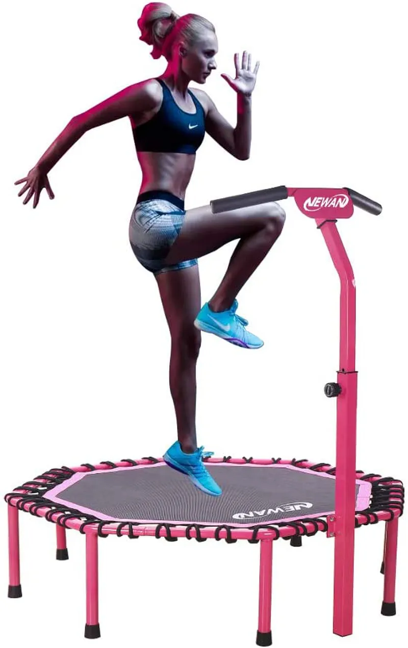 Newan 48" Silent Trampoline with Adjustable Handle Bar, Fitness Trampoline Bungee Rebounder Jumping Cardio Trainer Workout for Adults - Max Limit 330 lbs