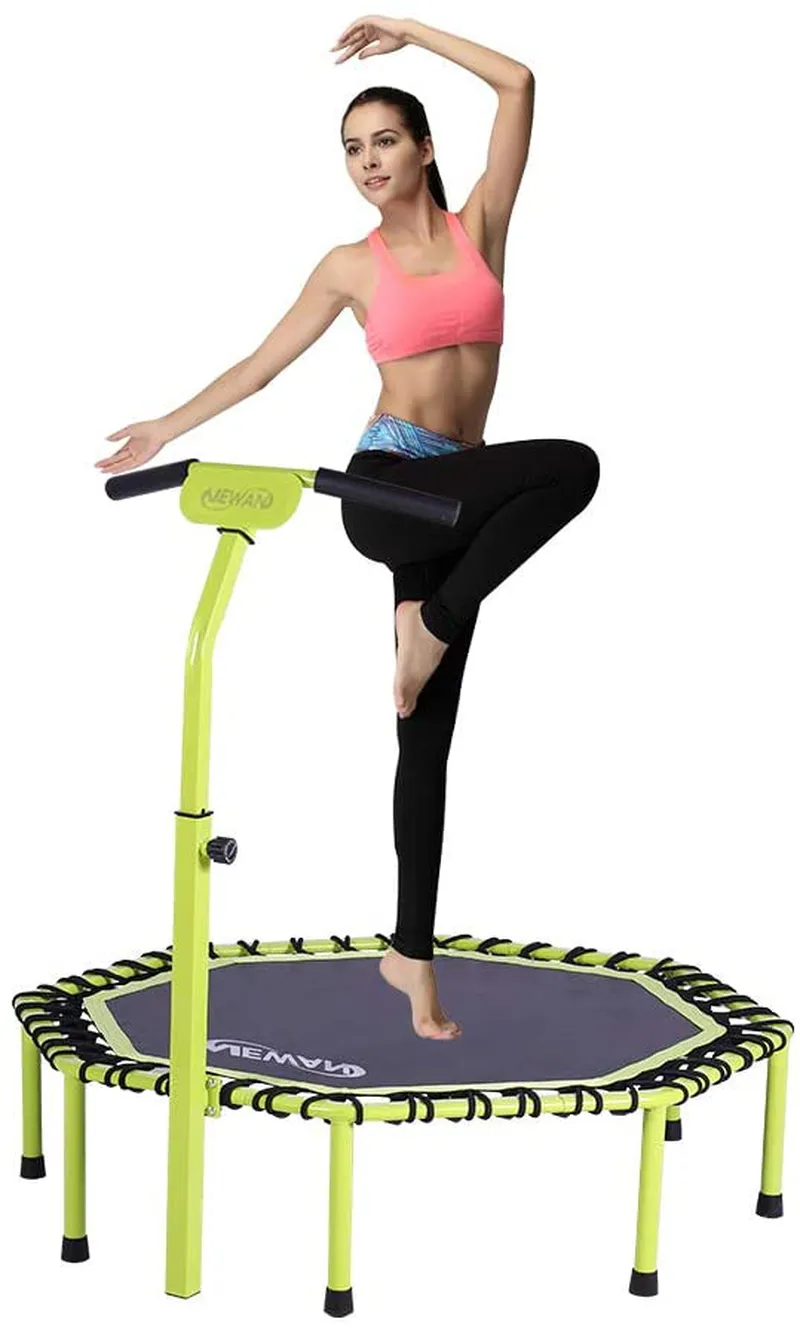 Newan 48" Silent Trampoline with Adjustable Handle Bar, Fitness Trampoline Bungee Rebounder Jumping Cardio Trainer Workout for Adults - Max Limit 330 lbs