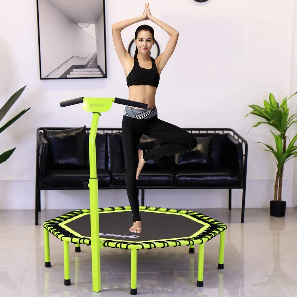 Newan 48" Silent Trampoline with Adjustable Handle Bar, Fitness Trampoline Bungee Rebounder Jumping Cardio Trainer Workout for Adults - Max Limit 330 lbs