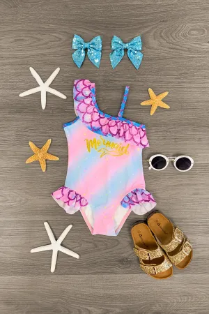 "Mermaid" Pastel Star One Shoulder Swimsuit