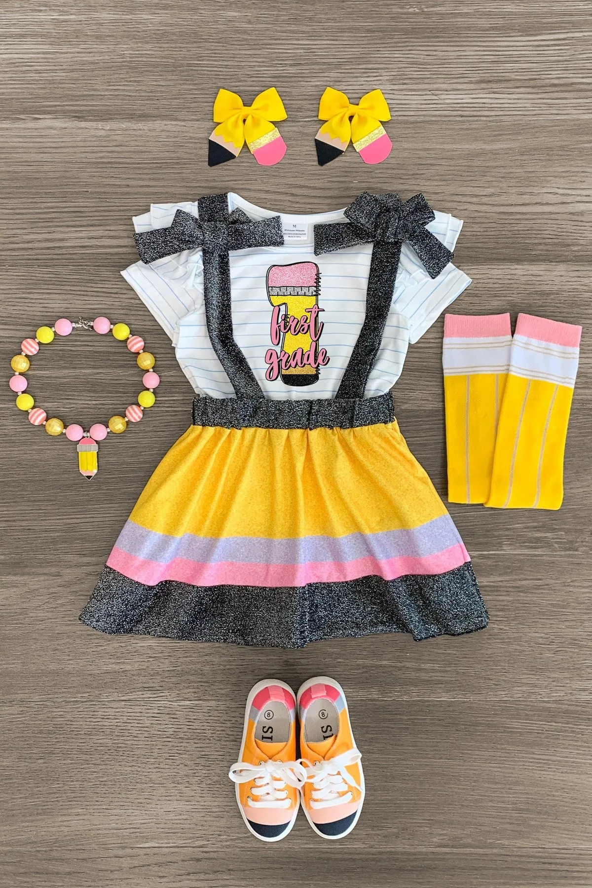 "Pre-K - Fifth Grade" Pencil Suspender Skirt Set