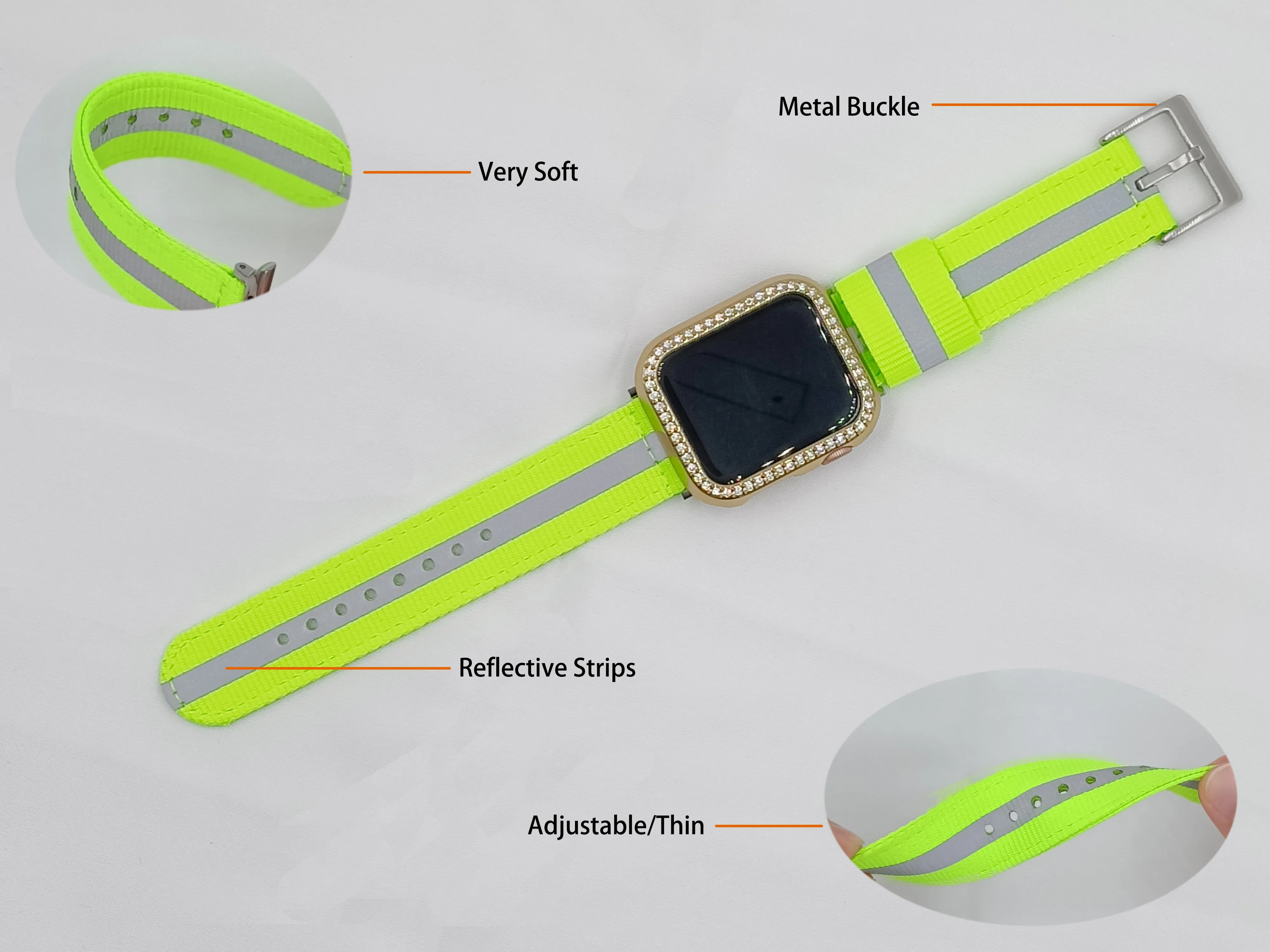 Reflective Braided Nylon Sports Band For Apple Watch Multiple Colors Available