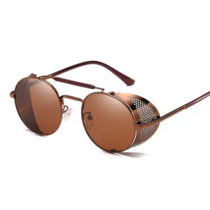 Retro Round Metal Sunglasses Unisex Design UV Protection Glasses(Coffee Brown)