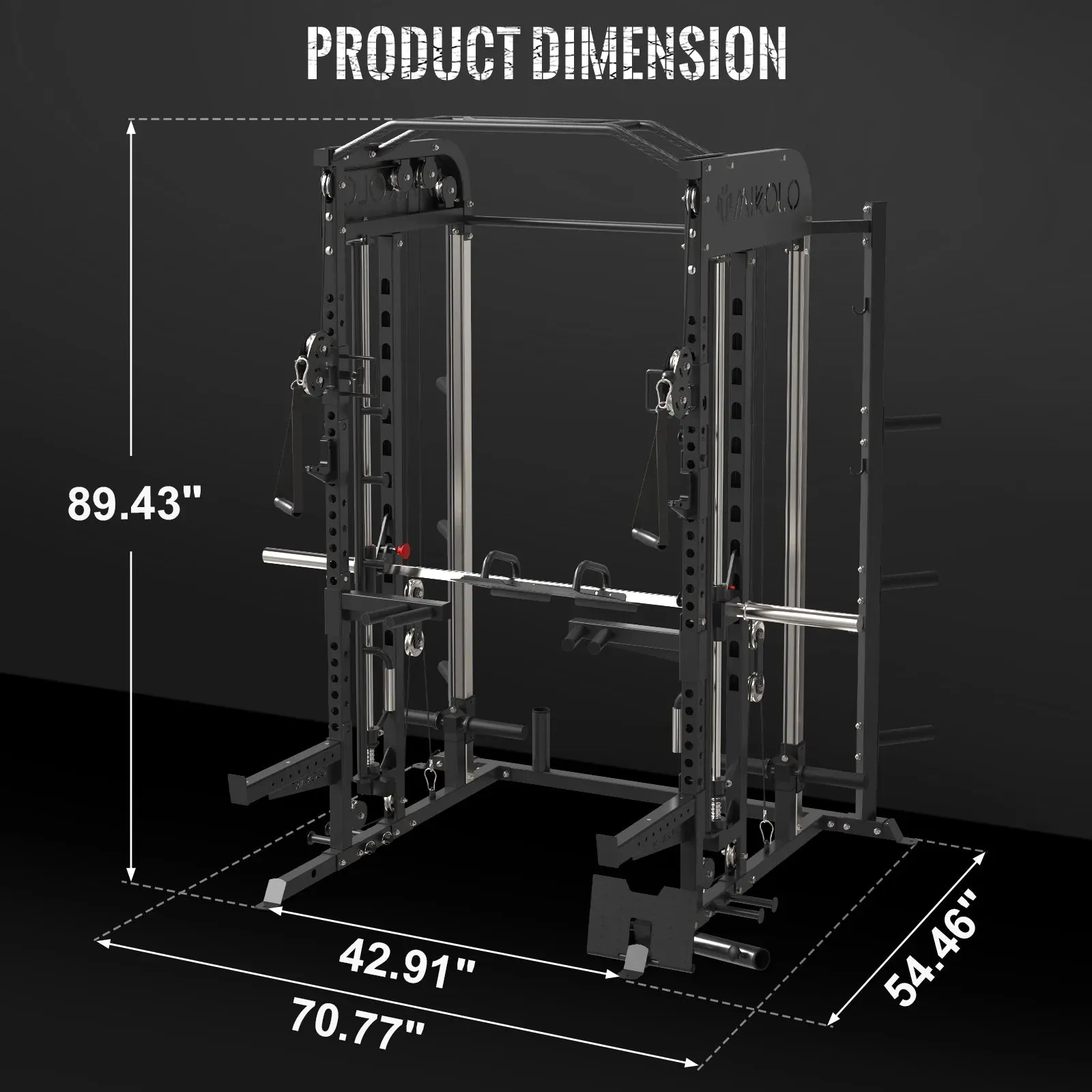 Smith Machine Home Gym, 2000Lbs Smith Rack with Cable Crossover and 800Lbs Weight Bench, Home Gym Equipment