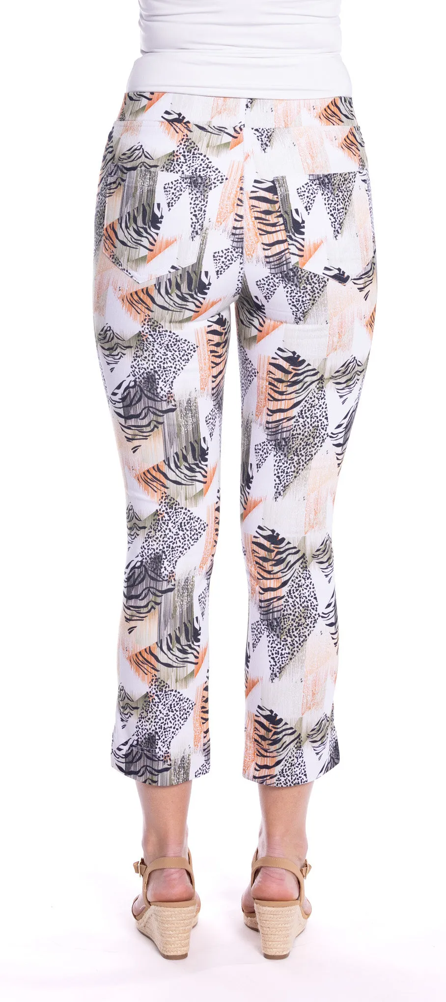 Stretch 7/8 Pants by  Café Latte - Khaki Animal Print