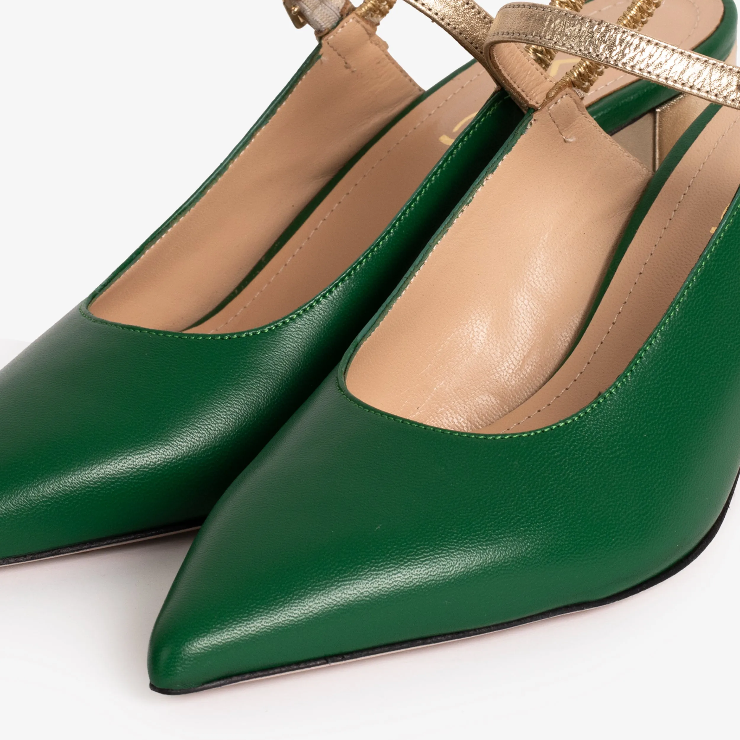 The Pompei Green Leather Women Slingback Shoe