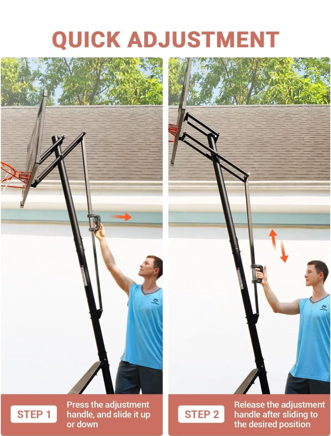 (Toys-Sports) WIN.MAX Portable Basketball Hoop Quickly Height Adjusted 4.9-10ft Outdoor/Indoor Basketball Goal System with 44 inch Backboard and Wheels