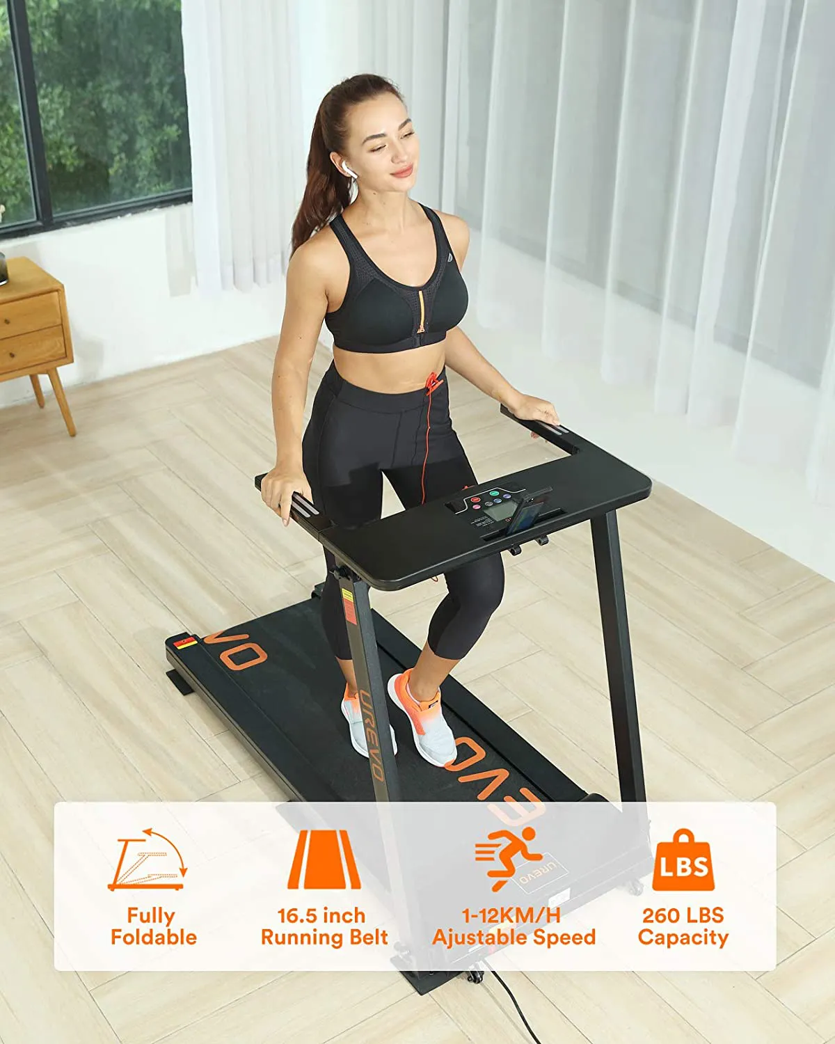 UREVO Foldable Treadmills for Home,Under Desk Electric Treadmill Workout Running Machine,2.5HP Portable Compact Treadmill with 12 Pre Set Programs and 16.5 Inch Wide TreadBelt