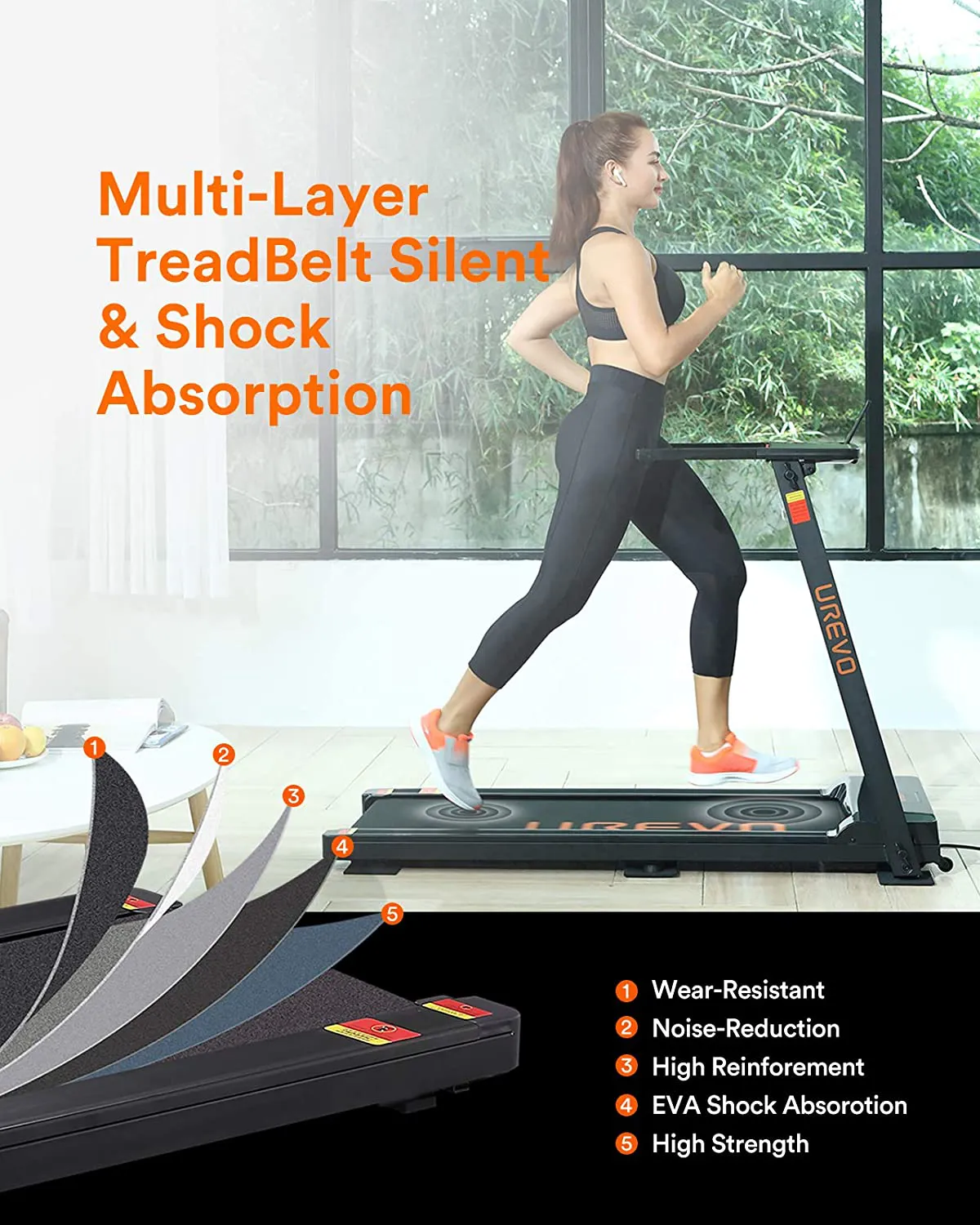 UREVO Foldable Treadmills for Home,Under Desk Electric Treadmill Workout Running Machine,2.5HP Portable Compact Treadmill with 12 Pre Set Programs and 16.5 Inch Wide TreadBelt