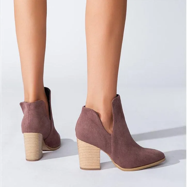 V Cut Block Heel Booties