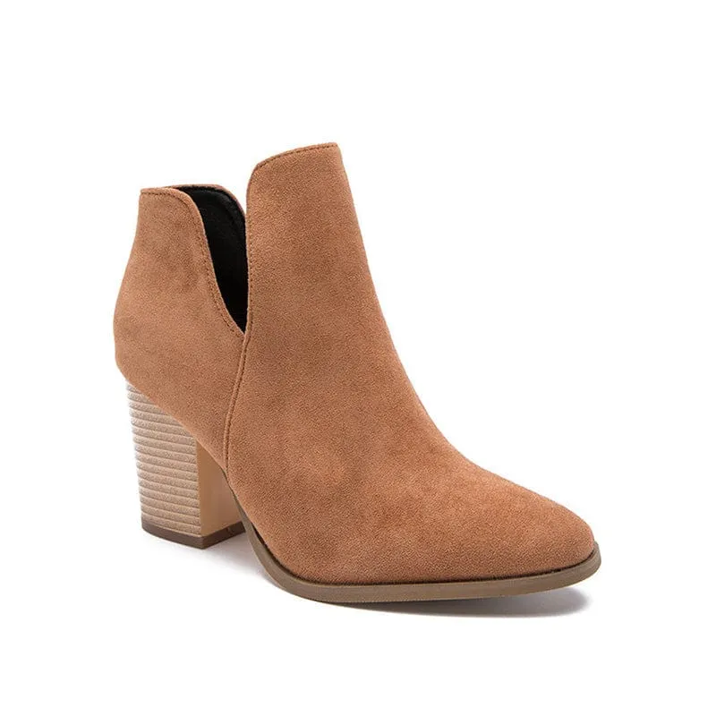 V Cut Block Heel Booties