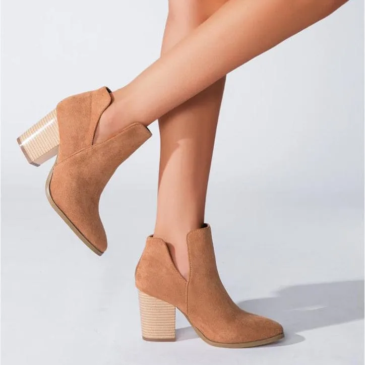 V Cut Block Heel Booties