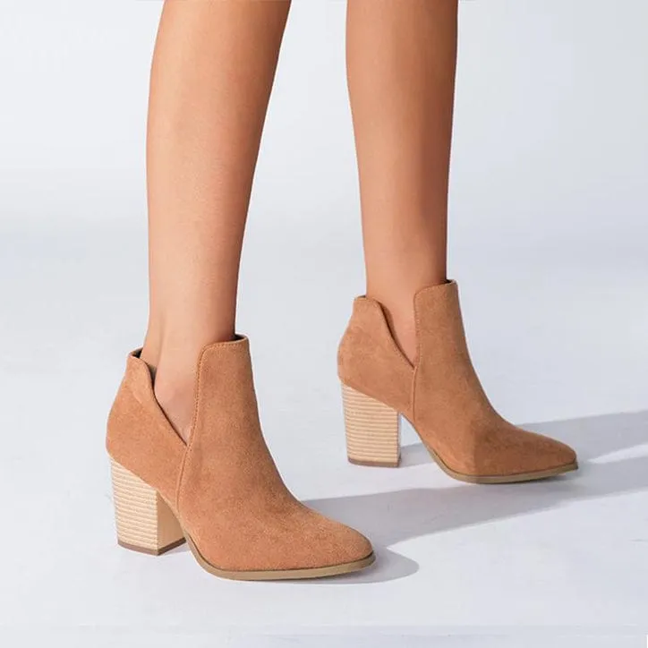 V Cut Block Heel Booties