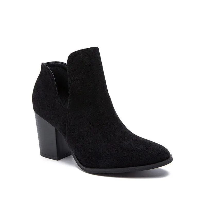 V Cut Block Heel Booties