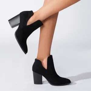 V Cut Block Heel Booties