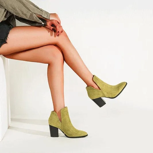 V Cut Block Heel Booties