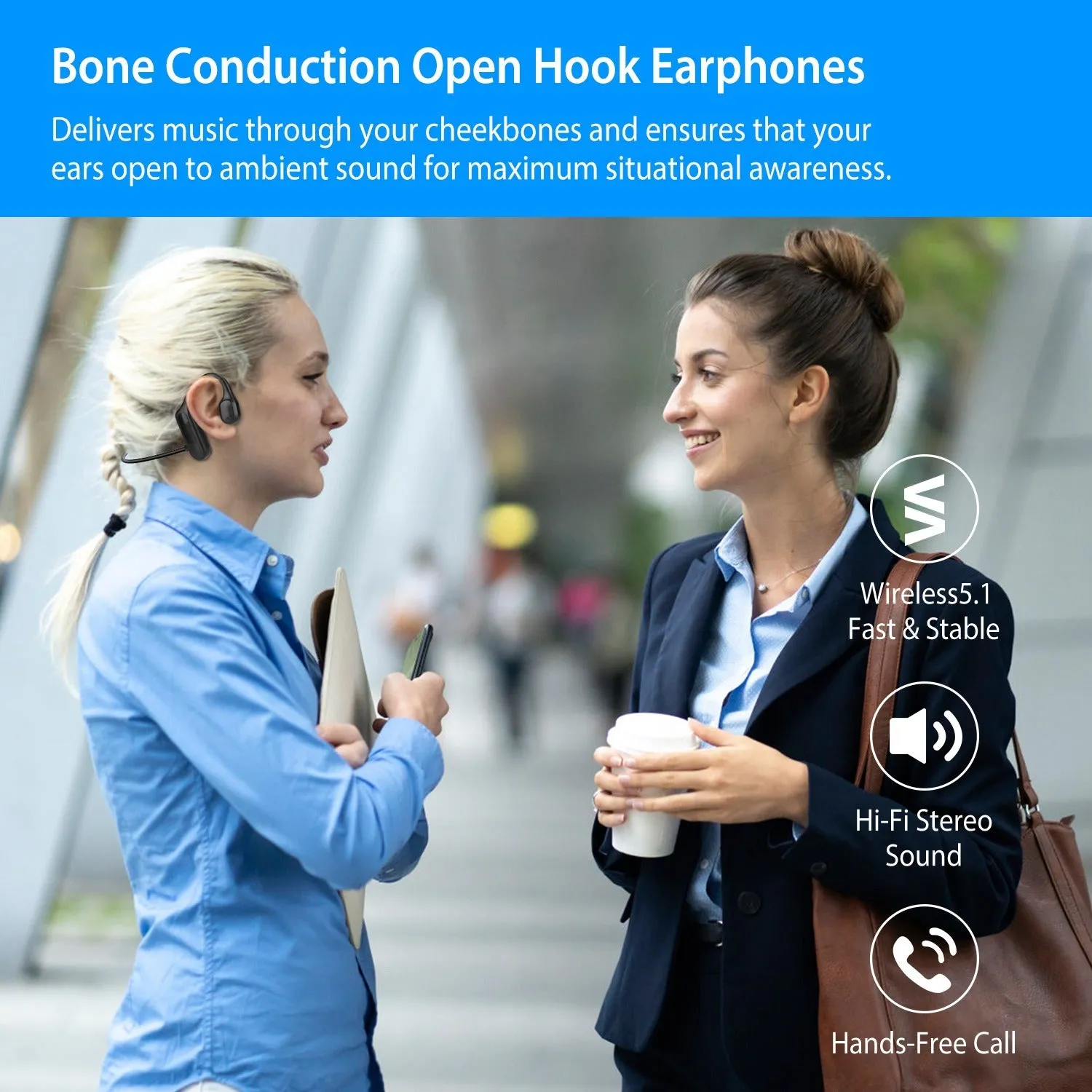 Wireless Bone Conduction Headphones V5.1, Open-Ear, Sweat-proof, with Mic