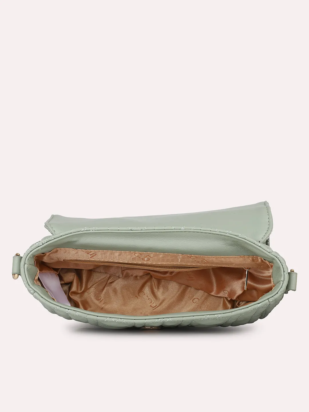 Women Pista Textured Structured Sling Bag With Quilted Detailing