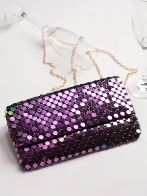 Women Purple Dual Toned Embellished Foldover Clutch