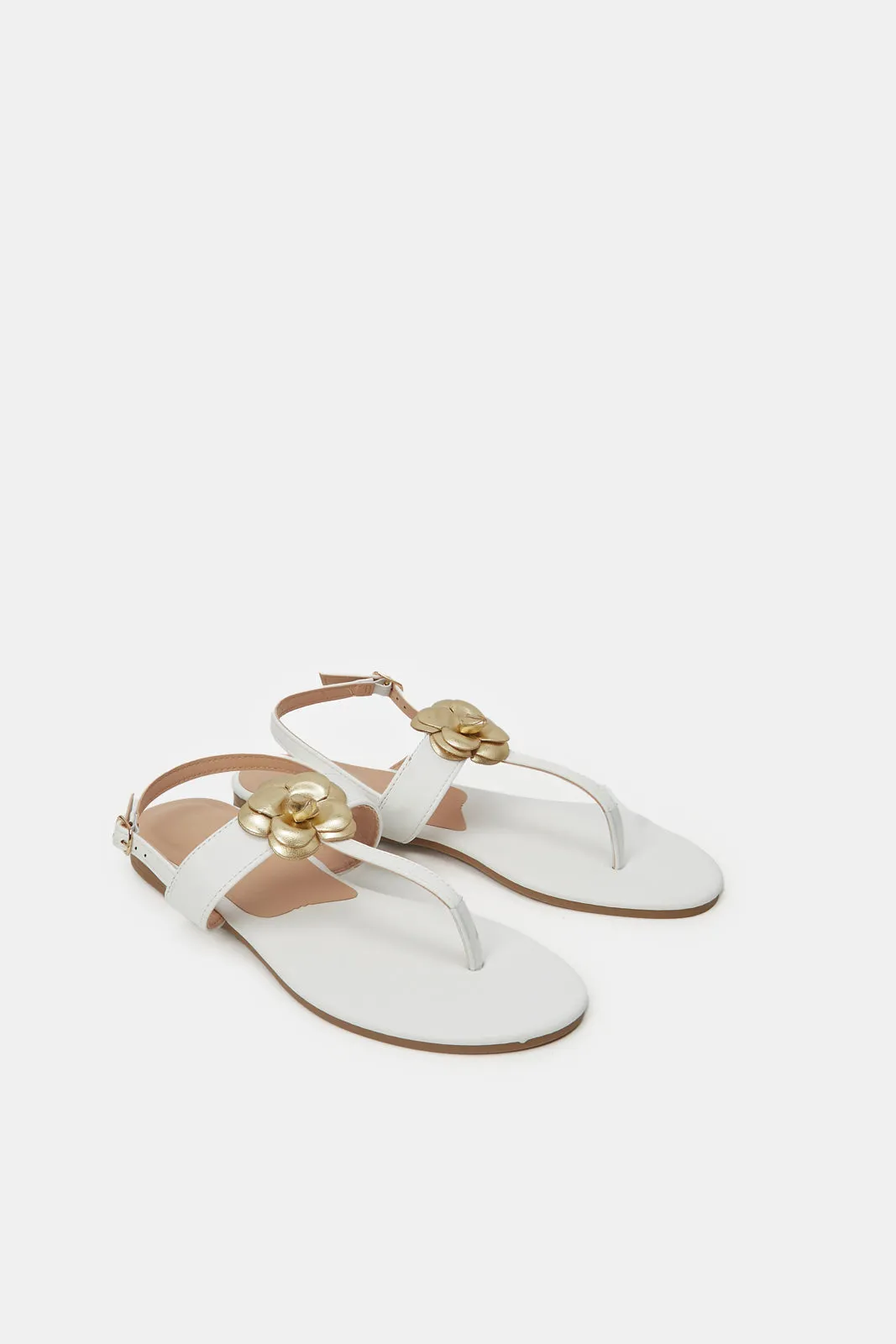 Women White Flower Trim Sandal