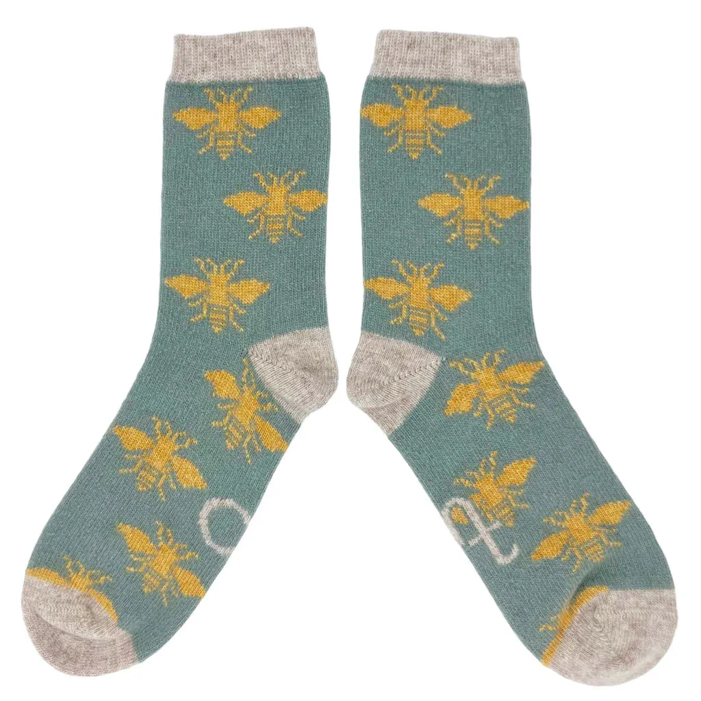 Women's Lambswool Bee Ankle Socks - Jade