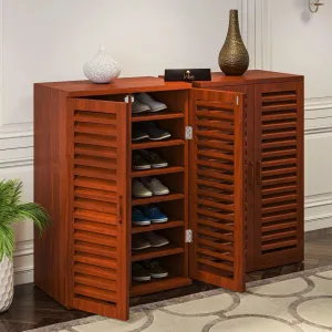 Wooden Twist Double Shoe Rack Cabinet In Teak Wood